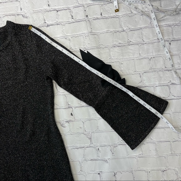 RSVP by Talbots Black Metallic Sparkle Midi Dress Wool Blend Bell Sleeves Small - Picture 10 of 15